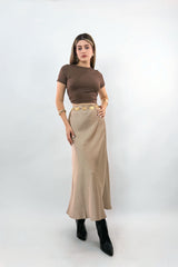 Falda Midi Satinada Cafe