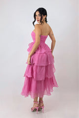 Vestido Midi de Olanes Rosa
