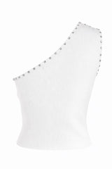 Blusa de Un Hombro con Pedreria Blanco