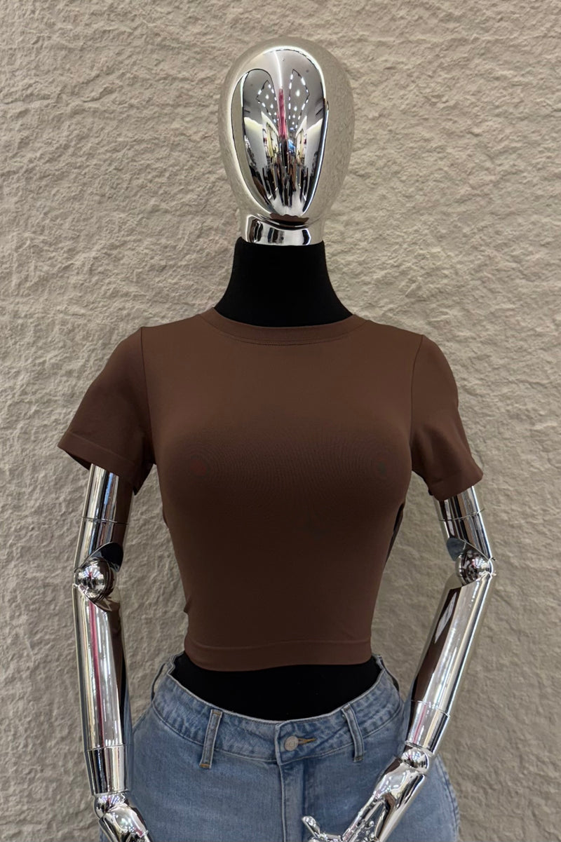 Crop Top Basic de Mangas Cafe