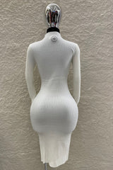 Vestido Manga Larga Cuello Tortuga Crema