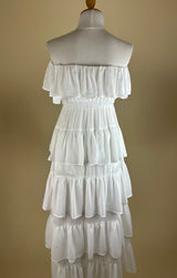 Vestido Con Olanes Midi Blanco