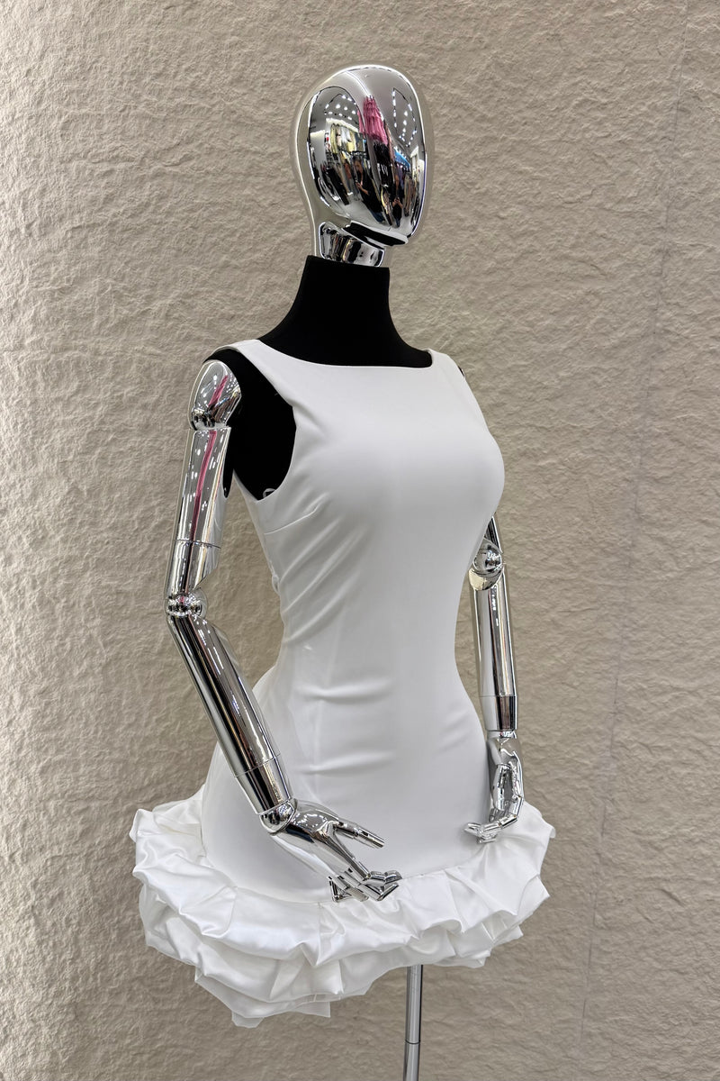 Vestido Corto Ruffle White