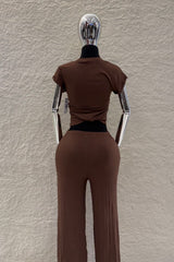 Set Top y Pantalon Café