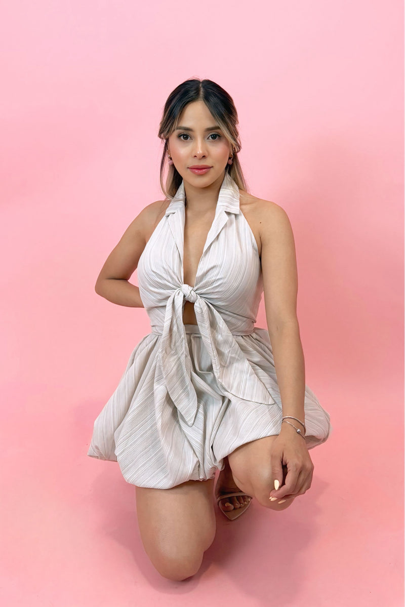 Vestido Halter Lazo Taupe White