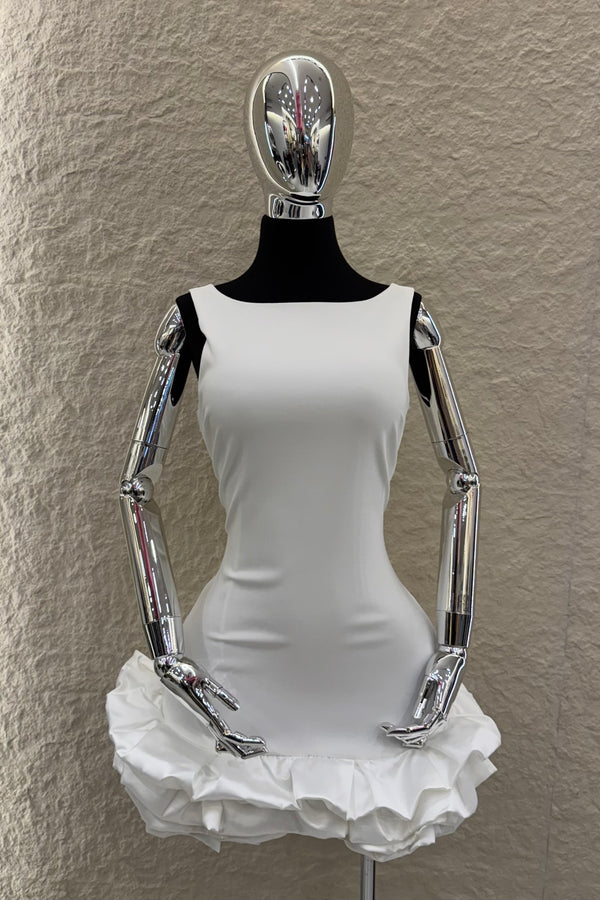 Vestido Corto Ruffle White