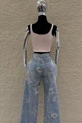 Pantalon Denim Estampado de Flores