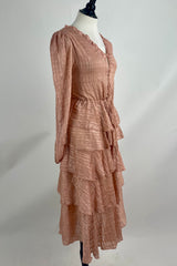 Vestido Rosa Manga Larga con Cordón