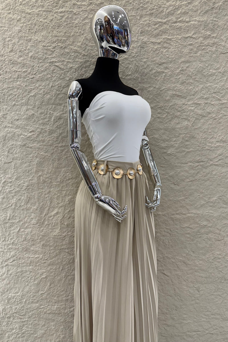 Pantalon Plisado Cinto Beige