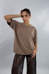 Playera Oversize Rhinestone Cafe
