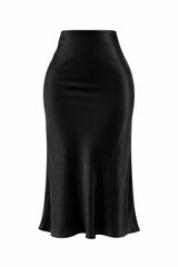 Falda Midi Satinada Negra
