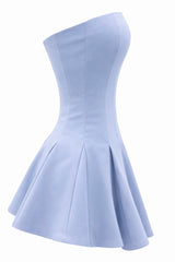 Vestido Strapless Plisado Azul