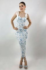 Vestido Midi Floreado Azul