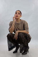 Pantalon Acampanado Encaje Negro