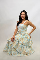 Vestido Midi Estampado Floral Azul