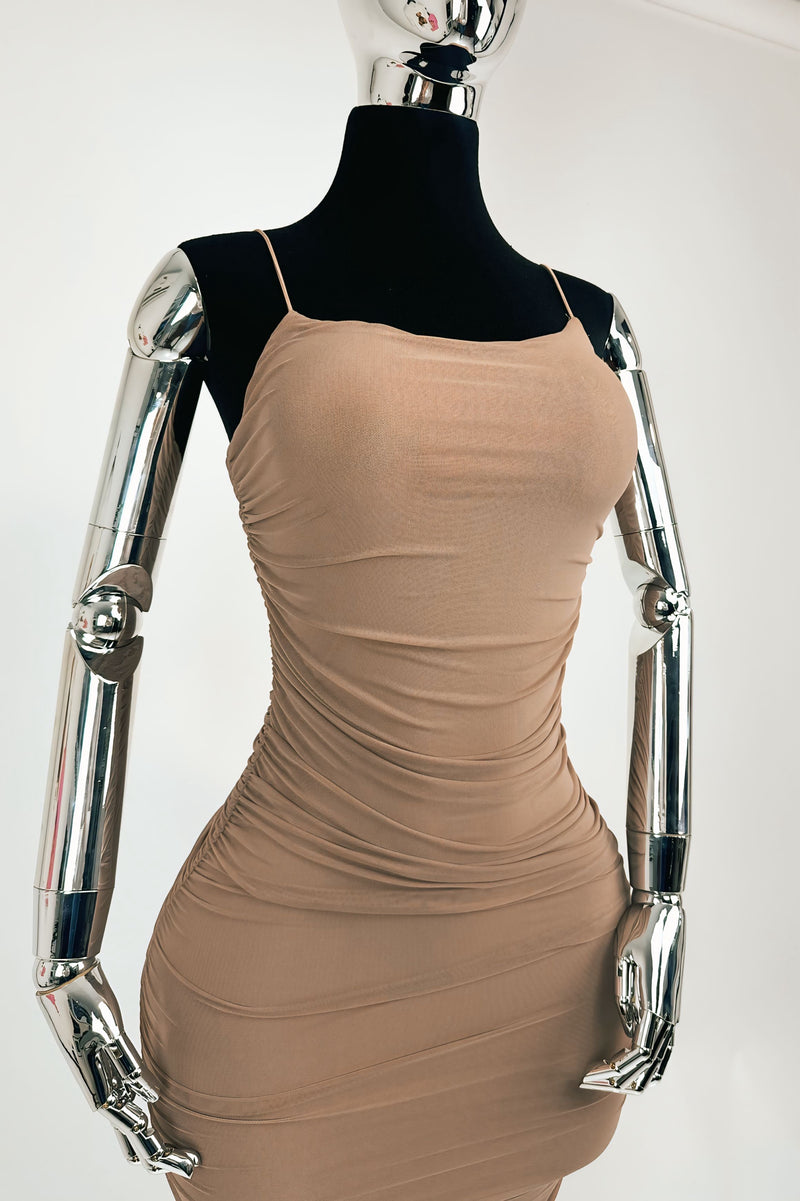 Vestido Midi Corrugado Mocha