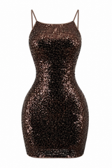 Vestido Corto Lentejuela Cafe