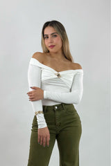 Blusa Brillosa App Dorada Blanco