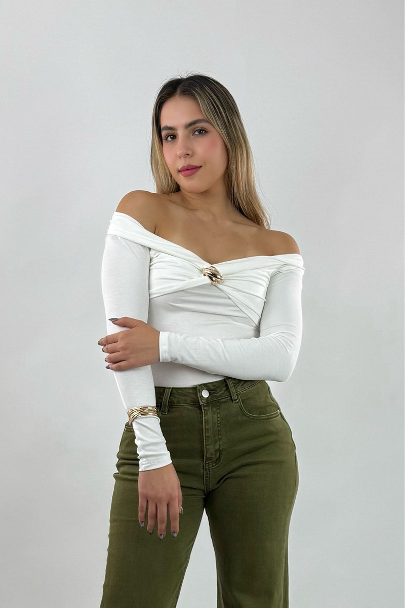 Blusa Brillosa App Dorada Blanco