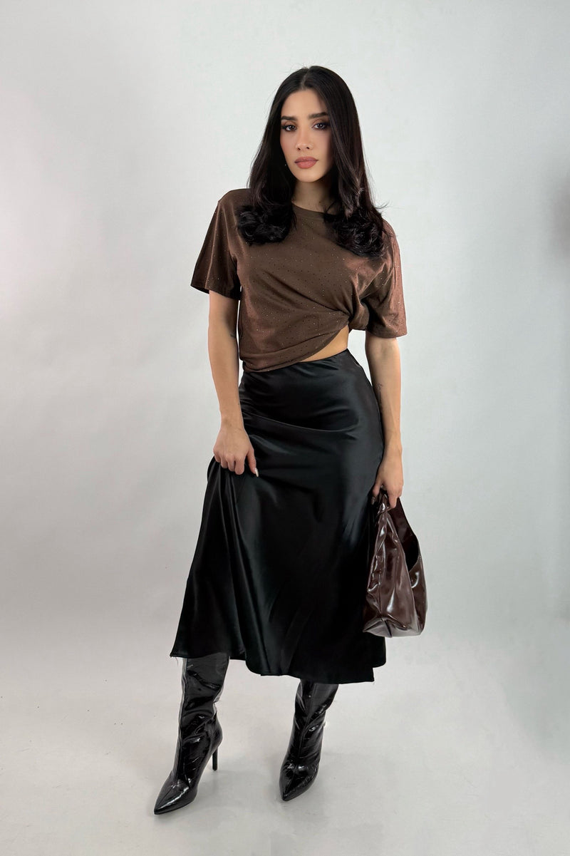 Falda Midi Satinada Negra