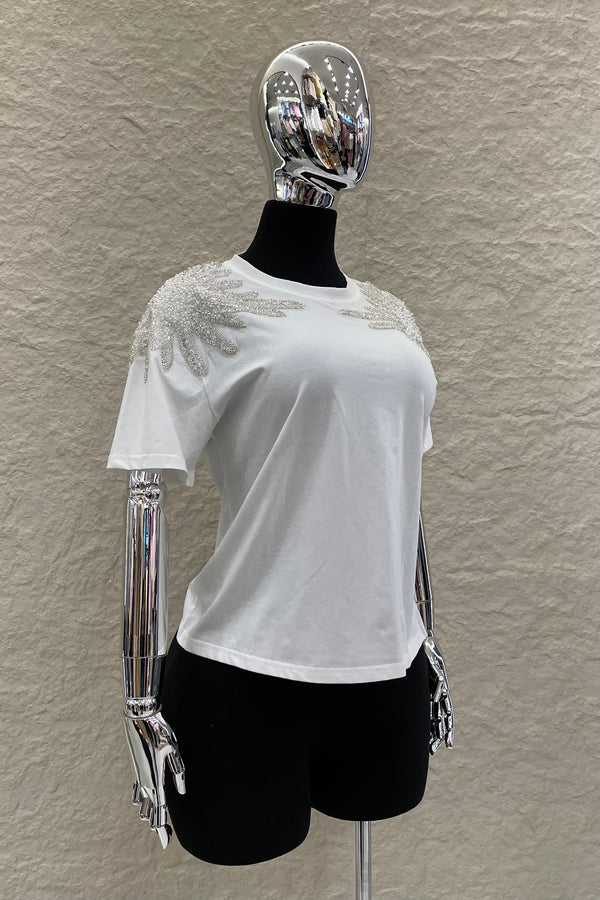 Blusa Blanca Pedreria En Hombros