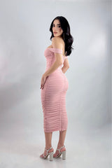 Vestido Midi Ruched Rosa