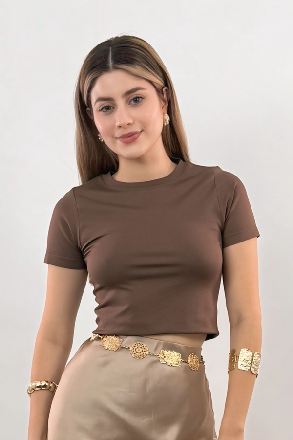 Crop Top Basic de Mangas Cafe