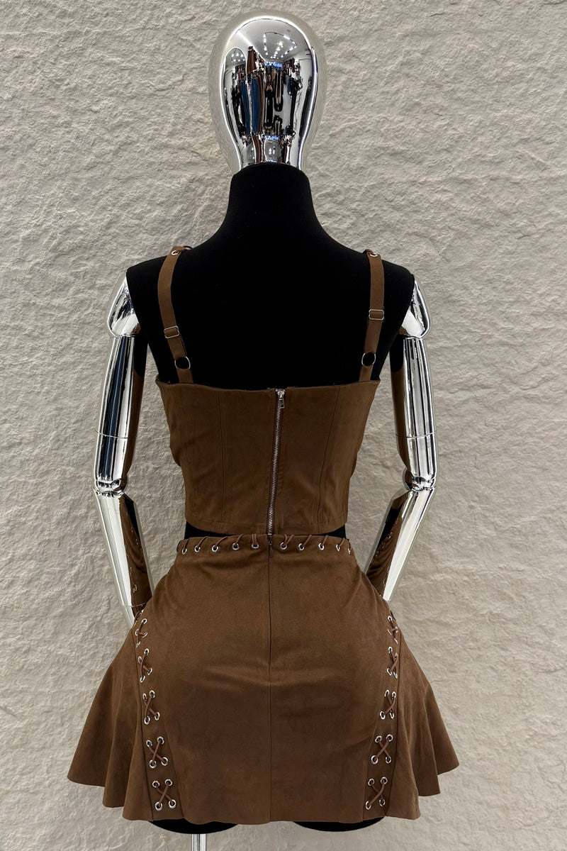 Set Top y Falda Velvet Color Café