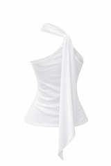 Blusa Satinada One Shoulder Blanca