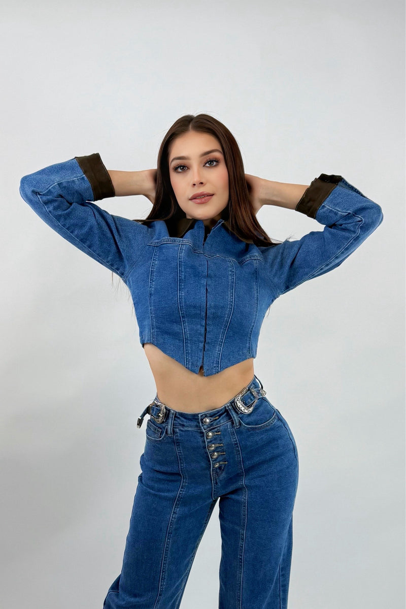 Jacket Corta Manga Larga Denim App Cafe