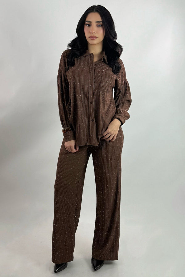 Set de Camisa y Pantalon Rhinestone Cafe