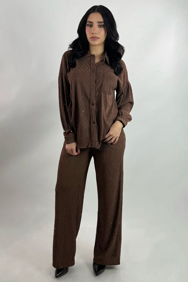 Set de Camisa y Pantalon Rhinestone Cafe