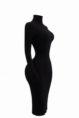 Vestido Manga Larga Cuello Tortuga Negro