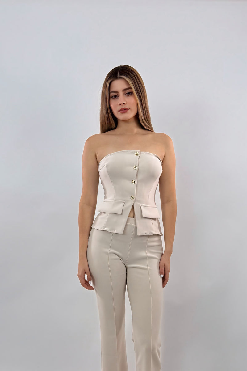 Set Top y Pantalon Beige