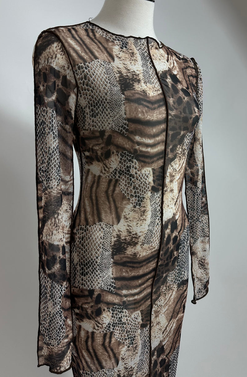 Vestido midi Mesh Animal Print