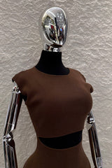 Vestido Corto Abertura Abdomen Cafe