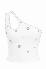 Blusa de Un Hombro con Pedreria Blanco