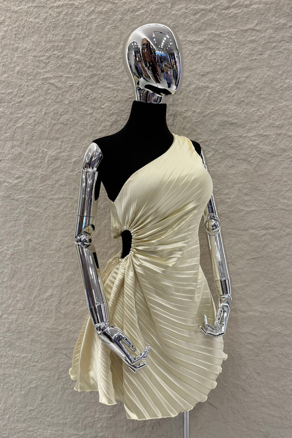 Vestido One Soulder Plisado Amarillo