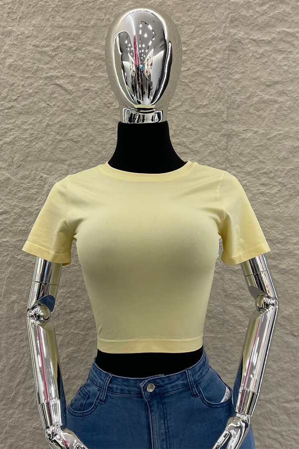 Crop Top Basic de Mangas Amarillo