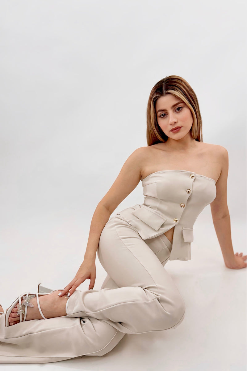 Set Top y Pantalon Beige