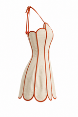 Vestido Halter con Panel Contrast Beige
