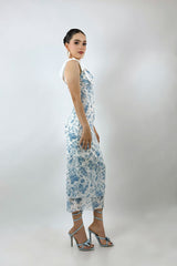 Vestido Midi Floreado Azul