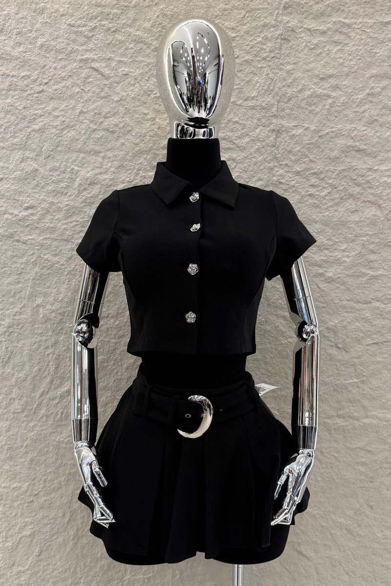 Top de Botones Velvet Negro