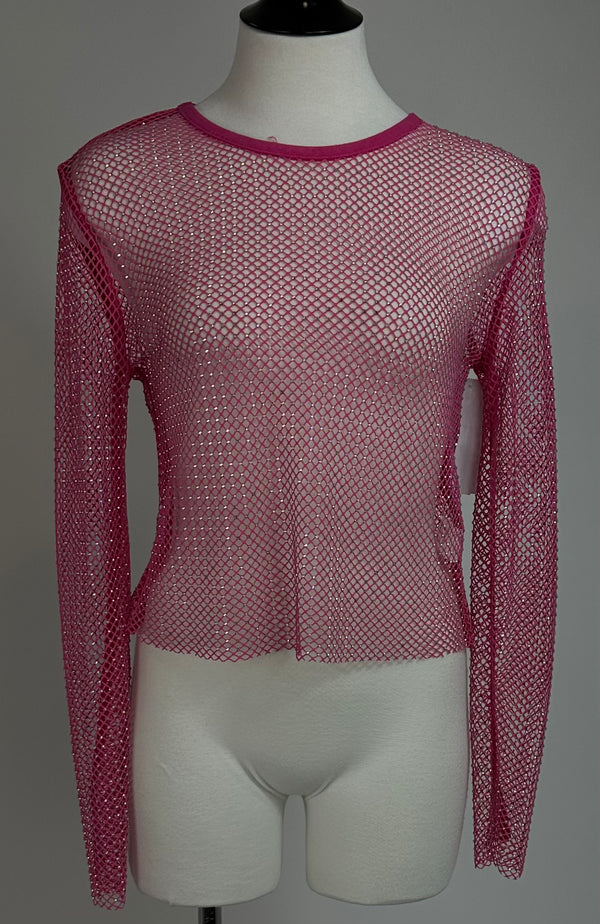 Blusa Manga Larga Rhiniestone Rosa