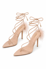 Zapatilla Con Plumas Color Nude