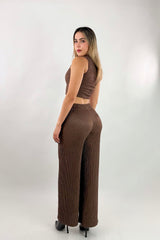 Set Crop Top y Pantalon Rhinestone Cafe