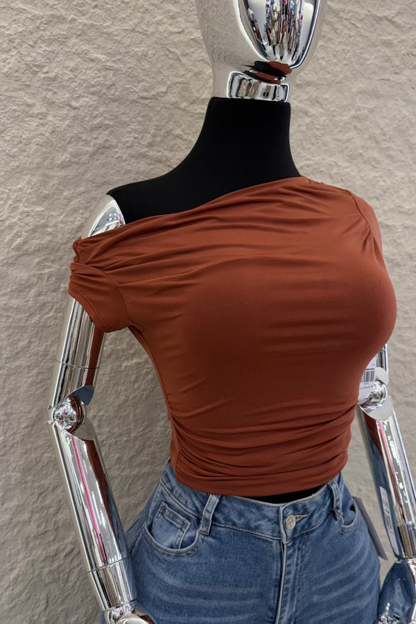 Top Off Shoulder Ruched Chedron