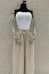 Pantalon Plisado Cinto Beige