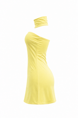 Vestido Strapless con Choker Amarillo