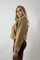 Jacket Vinipiel Faux Fur Caramelo